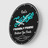 Garage Vaters Name, der den türkisfarbenen schwarz Große Wanduhr (Winkel)