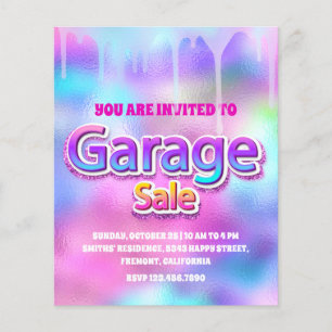 Garage Verkauf Holografischer Rosa Glitzer Tropfen Flyer