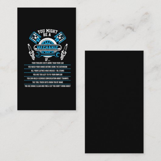 Garage-Werkstatt Techniker Visitenkarte (Vorne/Hinten)