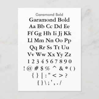 Garamond Bold - Zazzle Schriftart Sampler Sheet Postkarte