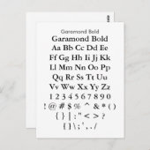 Garamond Bold - Zazzle Schriftart Sampler Sheet Postkarte (Vorne/Hinten)