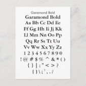 Garamond Bold - Zazzle Schriftart Sampler Sheet Postkarte (Vorderseite)
