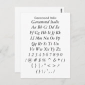 Garamond Italic - Zazzle Schriftart Sampler Sheet Postkarte (Vorne/Hinten)