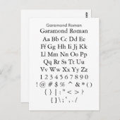 Garamond Roman - Zazzle Schriftart Sampler Sheet Postkarte (Vorne/Hinten)