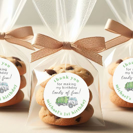 Garbage Trash Truck 1st Birthday Thank You Runder Aufkleber