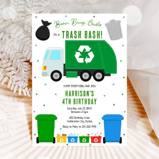 Garbage Trash Truck Birthday Invitation Einladung