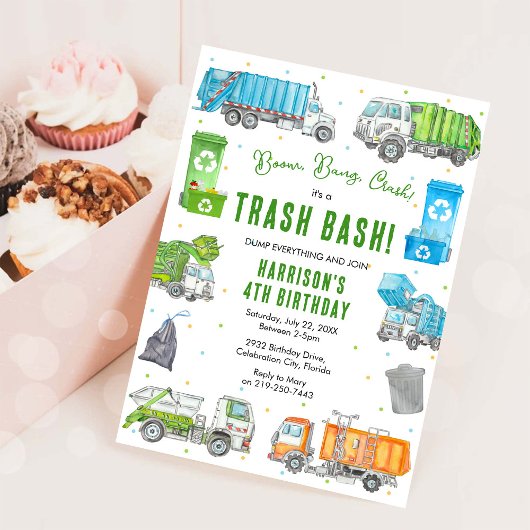 Garbage Trash Truck Birthday Invitation Einladung