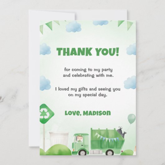 Garbage Trash Truck Geburtstag Danke Karte (Vorderseite)