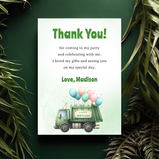 Garbage Trash Truck Geburtstagsparty Danke Karte