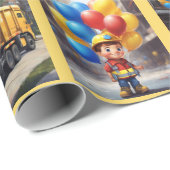 Garbage Truck Backhoe Boy's Name Birthday Balloons Geschenkpapier (Rolleneckpunkt)