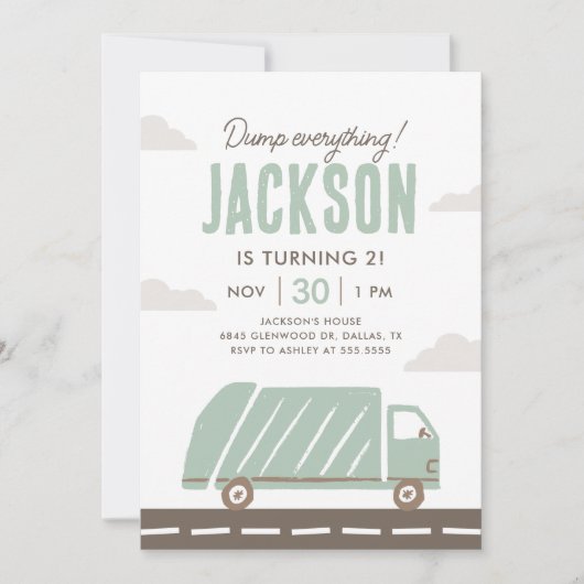 Garbage Truck Birthday Einladung (Vorderseite)