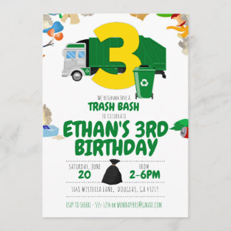 Garbage Truck Birthday, Garbage Truck 3. Geburtsta Einladung