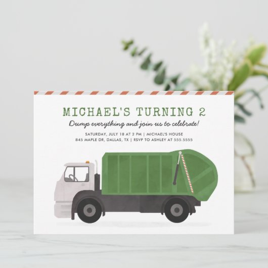 Garbage Truck Einladung zum Geburtstag (Stehend Vorderseite)