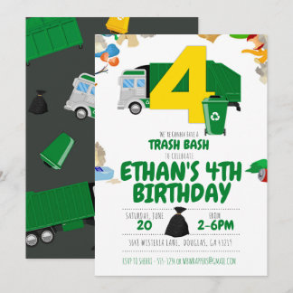 Garbage Truck Geburtstag, Garbage Truck 4. Geburts Einladung