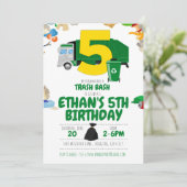 Garbage Truck Geburtstag, Garbage Truck 5. Geburts Einladung (Stehend Vorderseite)