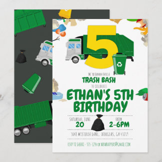 Garbage Truck Geburtstag, Garbage Truck 5. Geburts Einladung
