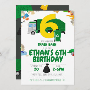 Garbage Truck Geburtstag, Garbage Truck 6. Geburts Einladung