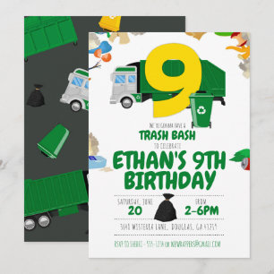 Garbage Truck Geburtstag, Garbage Truck 9. Geburts Einladung