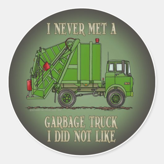 Garbage Truck Green Operator Zitat Kids Sticker (Vorderseite)