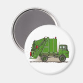 Garbage Truck Green Round Magnet (Vorderseite/Rückseite)