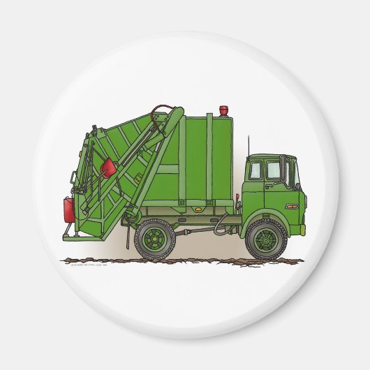 Garbage Truck Green Round Magnet (Vorne)