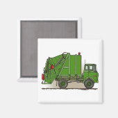 Garbage Truck Green Square Magnet (Vorderseite/Rückseite)