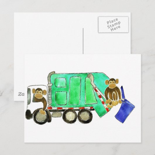 Garbage Truck Monkey Postkarte (Vorne/Hinten)