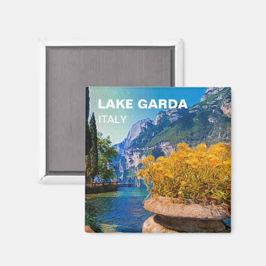 Gardasee & gelbe Blumen Ölgemälde Magnet (Vorderseite/Rückseite)