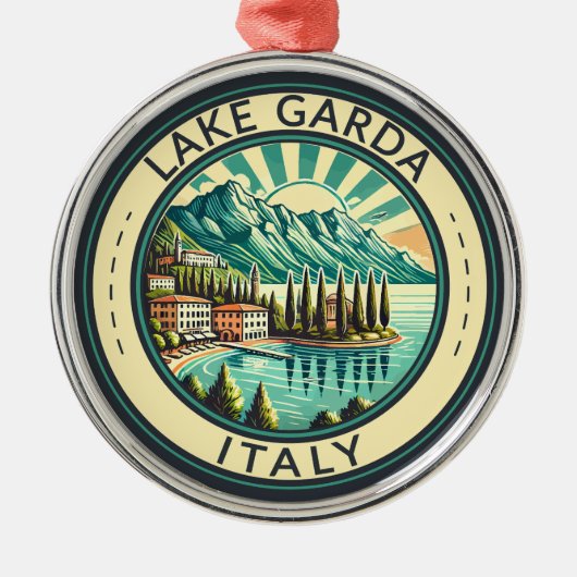 Gardasee - Italien Illustration Reisen Kunst, Dich Ornament Aus Metall (Vorne)