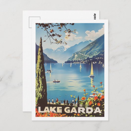 Gardasee Vintager Berg- und Talsee Postkarte (Vorne/Hinten)
