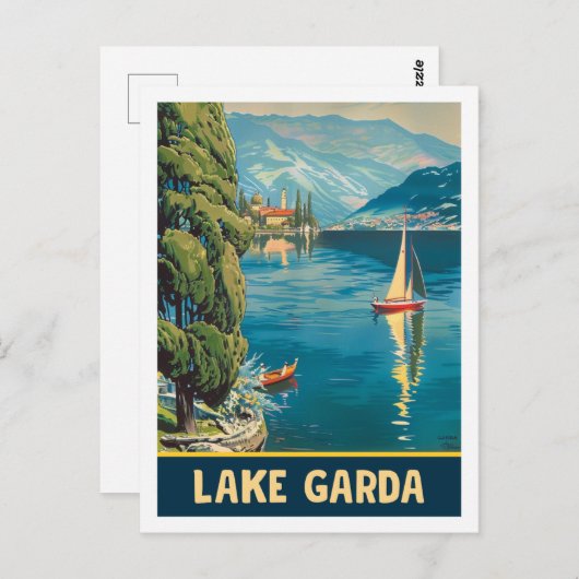 Gardasee Vintager Berg- und Talsee Postkarte (Vorne/Hinten)