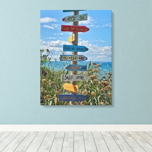 Gardasee Wegweiser Leinwand (Insitu (Holzboden))