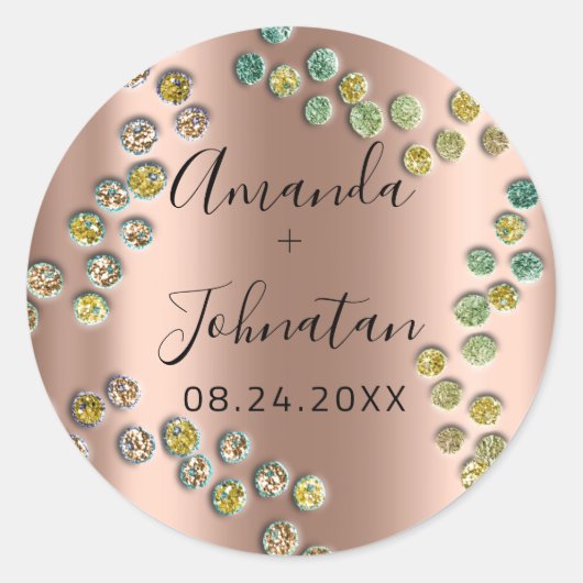 Garden Abstrakt Dots Name Datum Schwarze Rose Runder Aufkleber (Vorderseite)