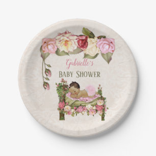 Garden Baby Dusche Bed Rose Girl Pink Ivory Pappteller