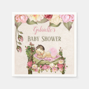 Garden Baby Dusche Bed Rose Girl Pink Ivory Serviette