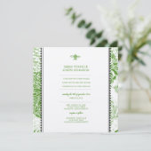 Garden Bee Green Toile Hochzeit Einladung (Stehend Vorderseite)