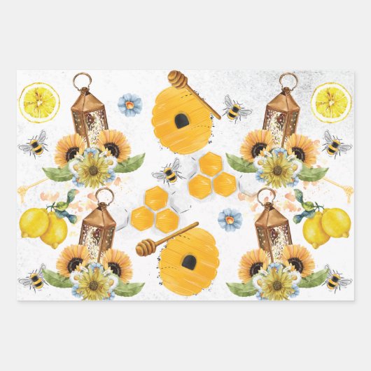 Garden Bee Sonnenblumenmuster Geschenkpapier Set (Vorderseite)