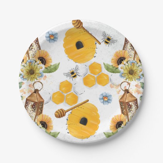 Garden Bee Sonnenblumenmuster Pappteller (Vorderseite)