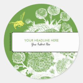 Garden Bee Toile Green Gastgeschenk Hochzeit Runder Aufkleber