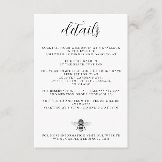 Garden Bee Wedding Begleitkarte (Vorderseite)