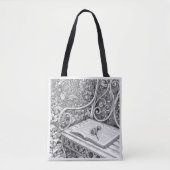Garden Bench & Book Aesthetic Ink Art Tote Bag Tasche (Vorderseite)