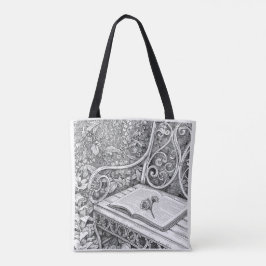 Garden Bench & Book Aesthetic Ink Art Tote Bag Tasche