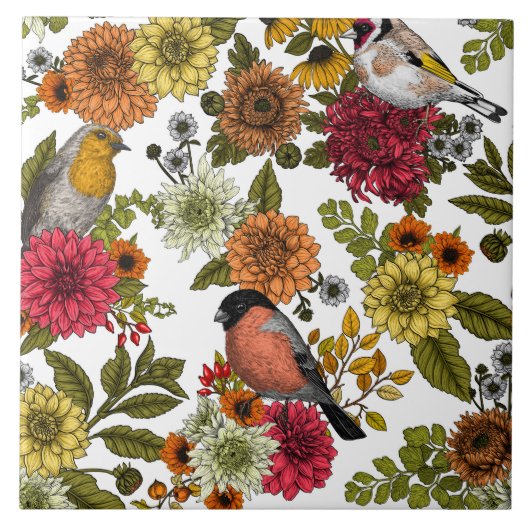 Garden birds and flowers 1 fliese (Vorderseite)