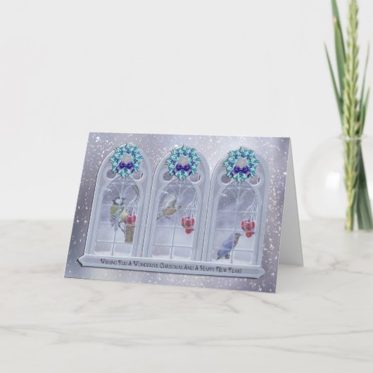 Garden Birds Weihnachtskarte Feiertagskarte (Vorderseite)