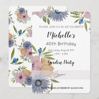 Garden Birthday Party Wasserfarbene Blume Einladun Einladung