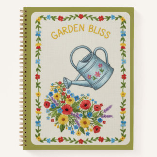 Garden Bliss Embroidered Floral Watering Can Notizblock