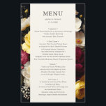 Garden Bloom Dark Wedding Menu<br><div class="desc">Genießen Sie die Eleganz Ihres besonderen Tages mit unserer Personalisierten Elegant Garden Wedding Menu Card. Dieses Menü ist exquisit gestaltet und bietet eine reiche Auswahl an Blumenblüten in tiefbordeauxfarbenem, sonnigen Gelb und unberührtem, weißem, künstlerisch geprägtem Set. Der farbenfrohe Wandteppich besticht durch das lebendige und dennoch raffinierte Ambiente eines blühenden Gartens,...</div>