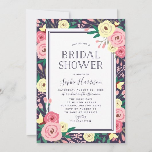 Garden Blooms Blumenrosa Brautparty Einladung (Vorderseite)