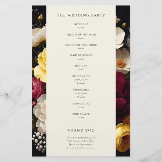 Garden Blooms Elegantes Dark Wedding Programm (Rückseite)