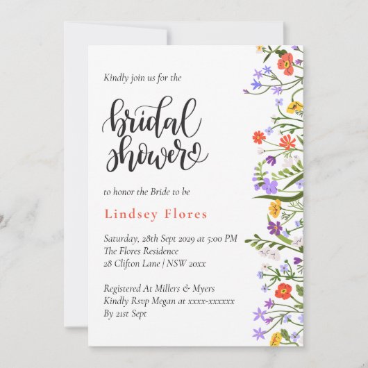 Garden Blume Botanisches Script Brautparty Einladung (Vorderseite)